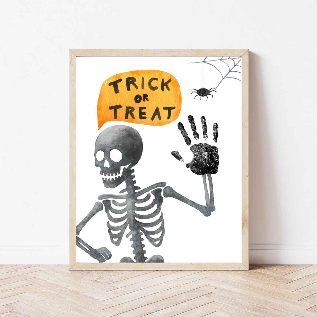 Trick or Treat Skeleton Handprint Craft Printable | Halloween Handprint Keepsake for Kids | Preschool Halloween Activity | Daycare & Classroom Craft