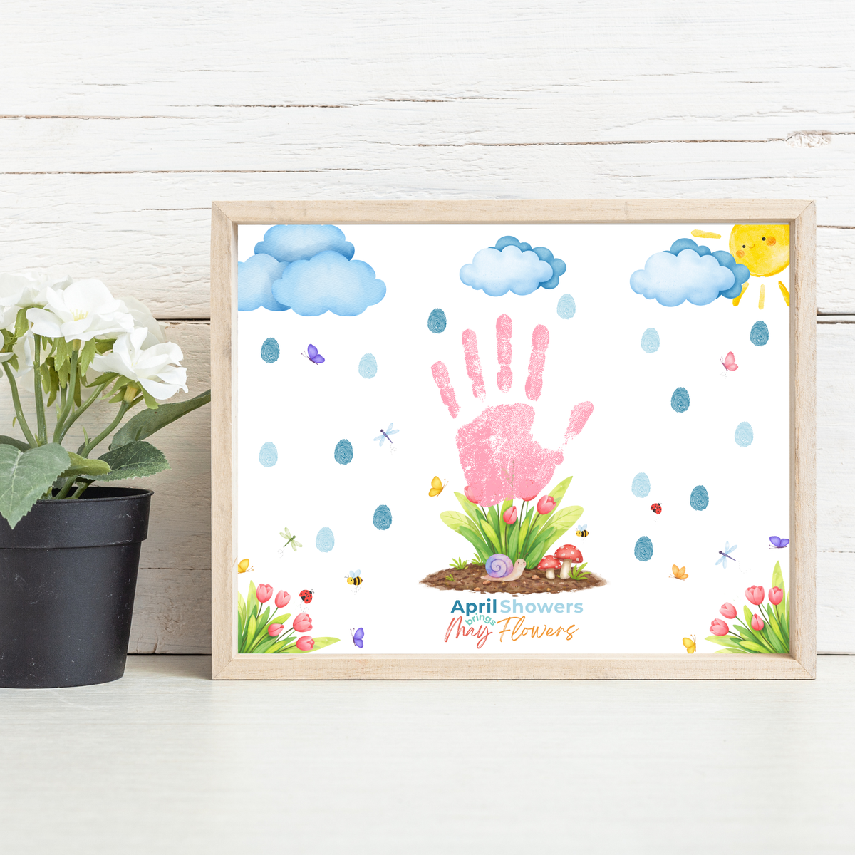 April Showers Bring May Flowers Handprint Craft Printable | Spring Handprint Keepsake | Preschool Spring Activity PDF