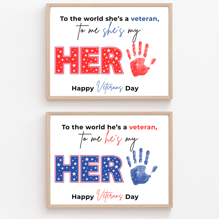 Veterans Day Handprint Craft for Kids | My Hero Veteran Printable Keepsake | Military Family Activity