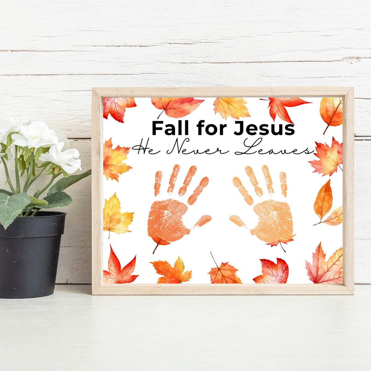 Christian Fall Handprint Craft Printable | Fall for Jesus He Never Leaves | Autumn Bible Keepsake Activity for Kids