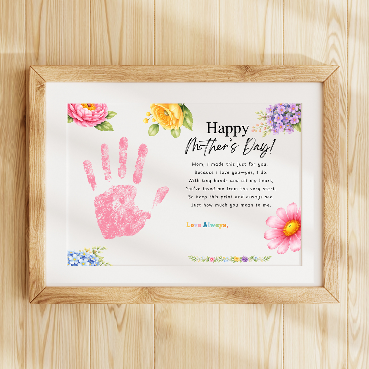 Mother’s Day Handprint Craft Printable | Happy Mother’s Day Keepsake Gift from Kids | Preschool DIY Handprint Art | Floral Mom Gift PDF