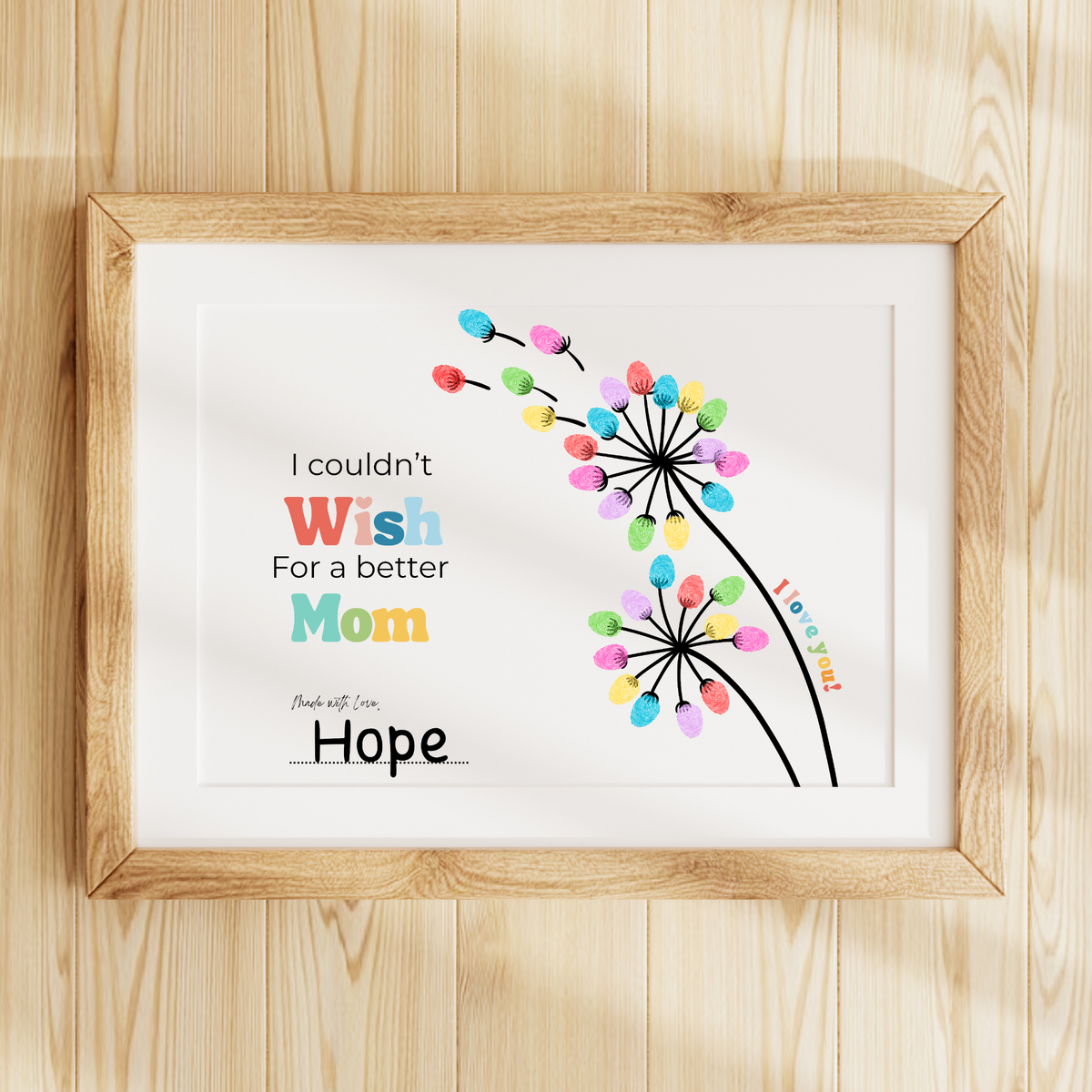 Mother’s Day Fingerprint Craft Printable | I Couldn’t Wish for a Better Mom | Dandelion Keepsake Gift from Kids | Preschool DIY Printable