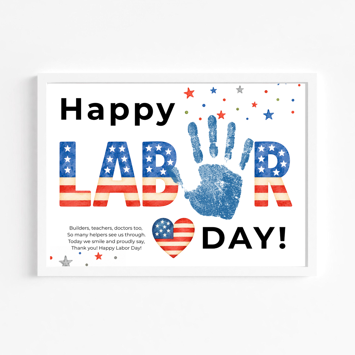 Happy Labor Day Handprint Craft Printable | Preschool Labor Day Keepsake | Community Helpers Activity | Daycare Classroom Craft