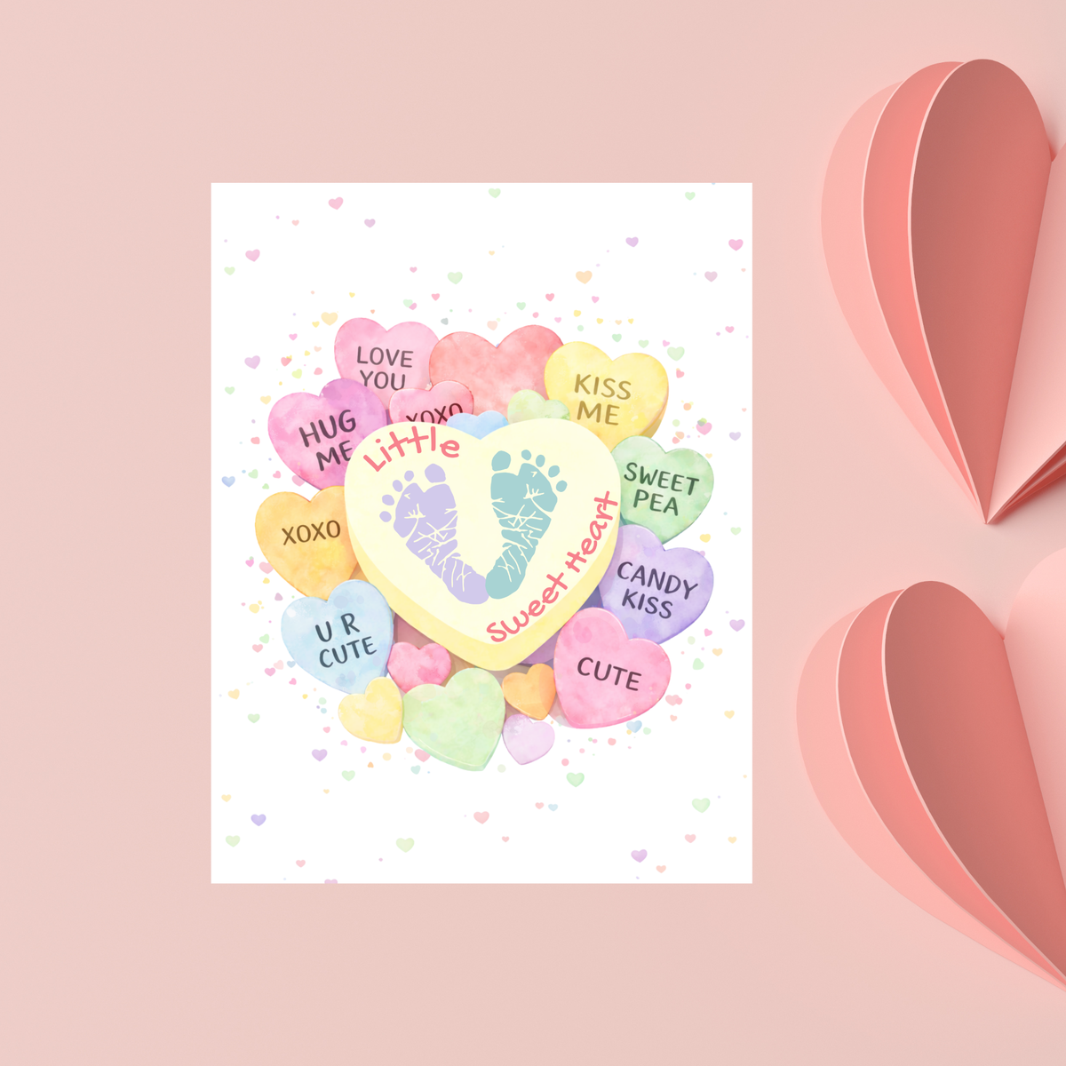 Valentine’s Day Baby Footprint Craft Printable | Sweetheart Keepsake Art | Valentine Candy Heart PDF