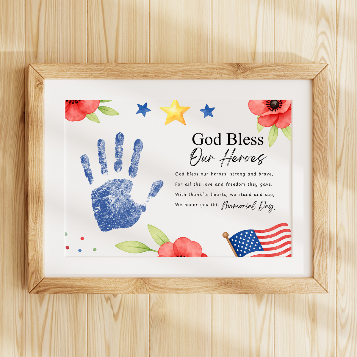 Christian Memorial Day Handprint Craft Printable | God Bless Our Heroes Keepsake | Patriotic Kids Activity | Sunday School PDF