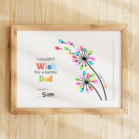 Father’s Day & Dad Birthday Fingerprint Craft Printable | I Couldn’t Wish for a Better Dad | Dandelion Keepsake Gift from Kids | Preschool DIY Printable