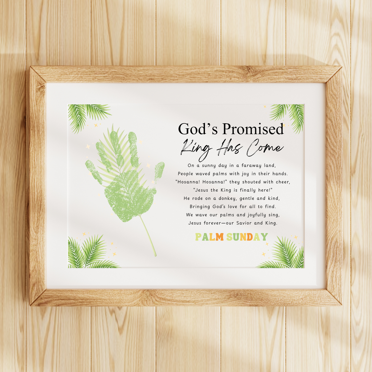 Palm Sunday Poem Handprint Craft Printable | “God’s Promised King Has Come” Christian Kids Activity | Easter Faith-Based Keepsake PDF