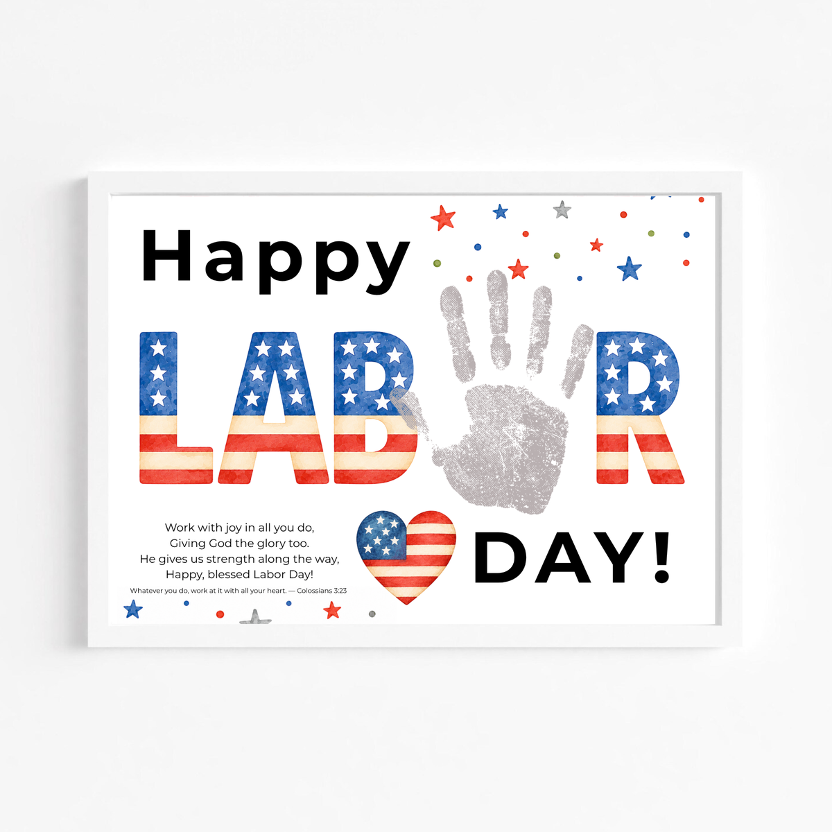 Christian Happy Labor Day Handprint Craft Printable | Faith Based Labor Day Activity | Preschool Sunday School Keepsake