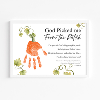God Picked Me From the Patch Handprint Craft Printable | Christian Pumpkin Keepsake | Fall Bible Activity for Kids
