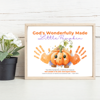 Christian Pumpkin Handprint Craft Printable | God's Wonderfully Made Little Pumpkin | Psalm 139:14 Fall Bible Keepsake for Kids