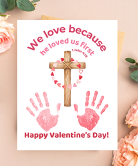 Valentine’s Day Handprint Craft Printable for Kids | Faith-Based Cross Keepsake | 1 John 4:19