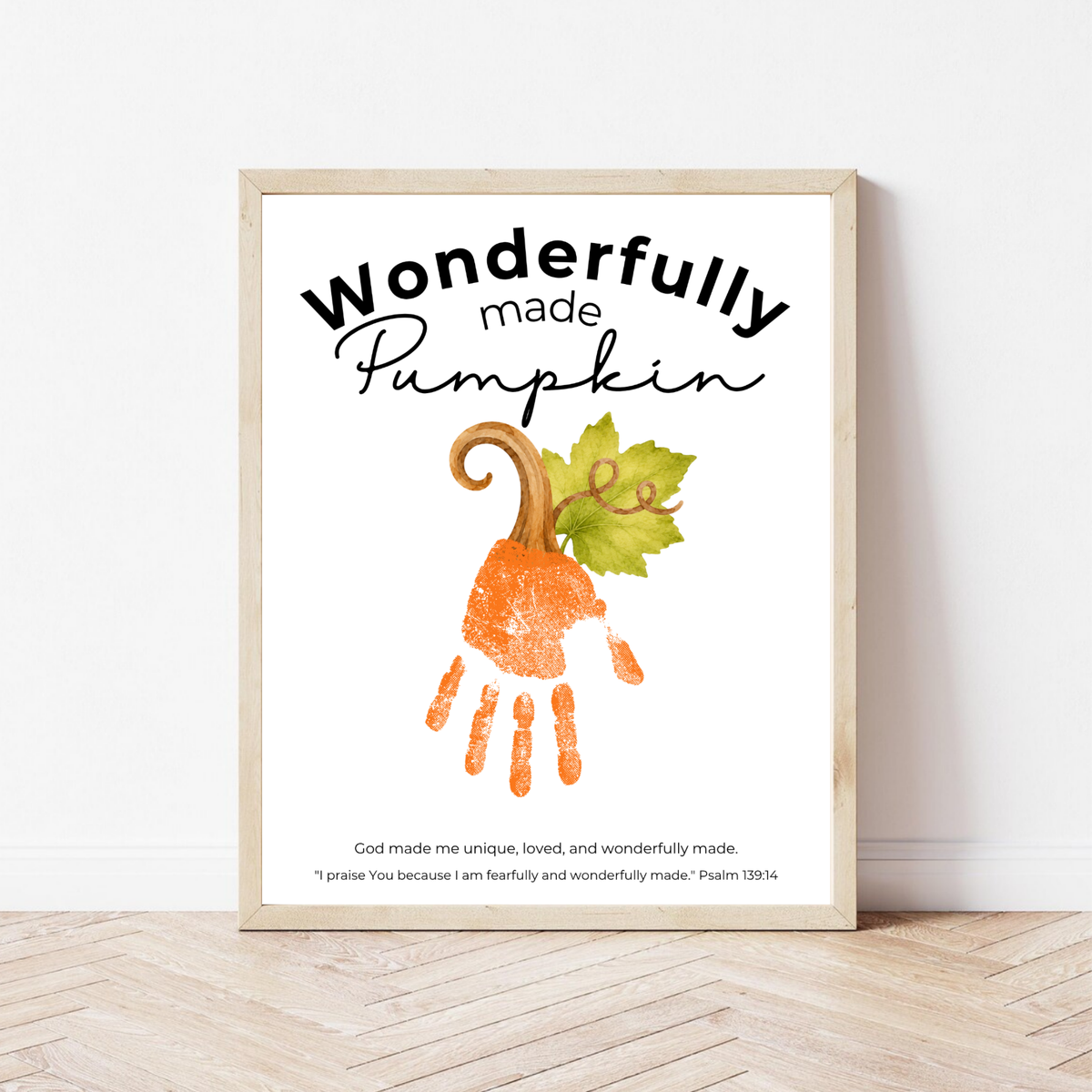 Wonderfully Made Handprint Pumpkin Craft Printable | Christian Fall Keepsake | Psalm 139:14 Preschool Autumn Activity