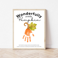 Wonderfully Made Handprint Pumpkin Craft Printable | Christian Fall Keepsake | Psalm 139:14 Preschool Autumn Activity