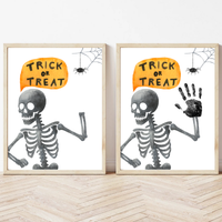 Trick or Treat Skeleton Handprint Craft Printable | Halloween Handprint Keepsake for Kids | Preschool Halloween Activity | Daycare & Classroom Craft