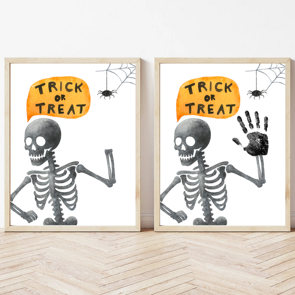 Trick or Treat Skeleton Handprint Craft Printable | Halloween Handprint Keepsake for Kids | Preschool Halloween Activity | Daycare & Classroom Craft