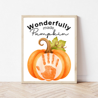 Christian Pumpkin Handprint Keepsake Printable | Wonderfully Made Fall Craft | Psalm 139:14 Preschool Pumpkin Activity