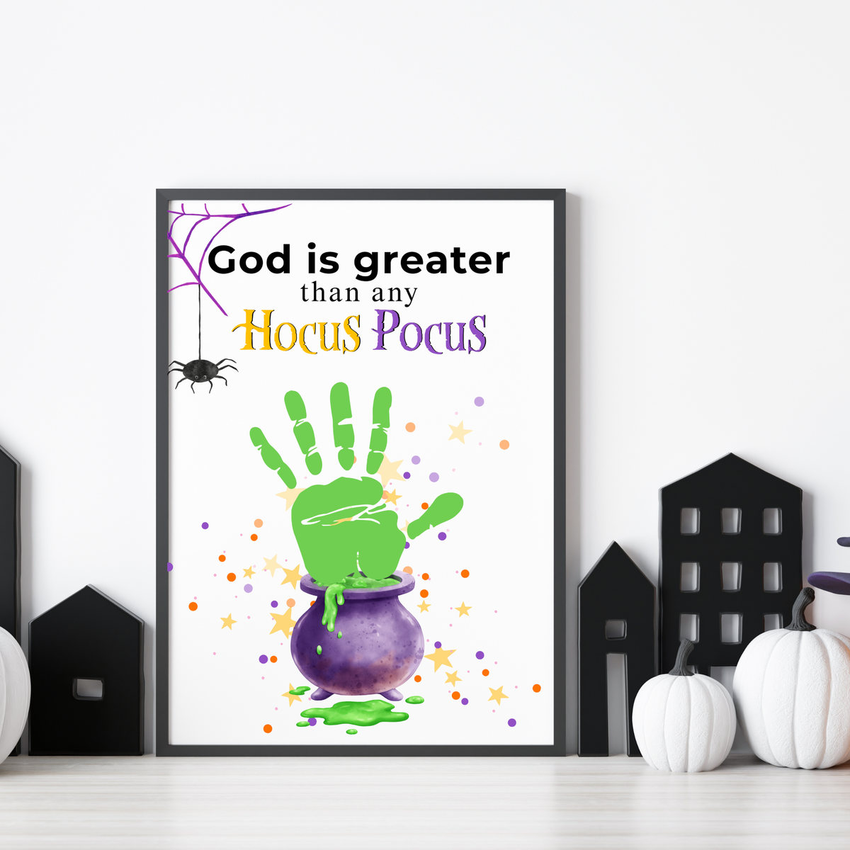 God Is Greater Than Any Hocus Pocus Halloween Handprint Craft | Christian Halloween Printable | Faith-Based Preschool Keepsake | Church Activity