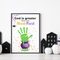 God Is Greater Than Any Hocus Pocus Halloween Handprint Craft | Christian Halloween Printable | Faith-Based Preschool Keepsake | Church Activity