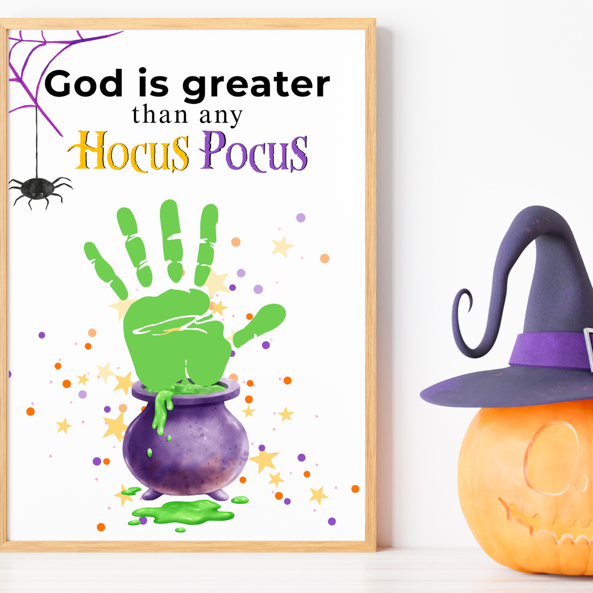 God Is Greater Than Any Hocus Pocus Halloween Handprint Craft | Christian Halloween Printable | Faith-Based Preschool Keepsake | Church Activity