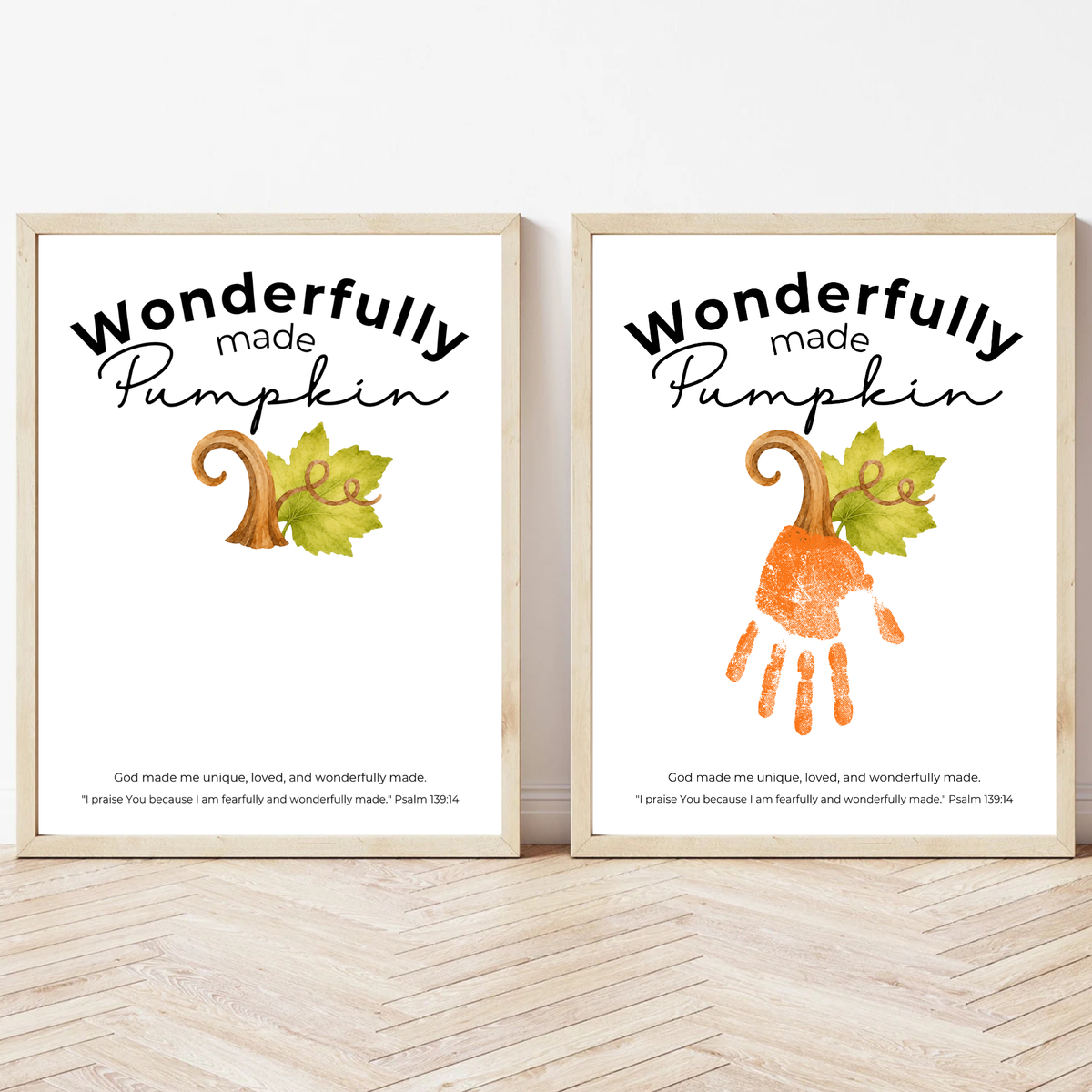 Wonderfully Made Handprint Pumpkin Craft Printable | Christian Fall Keepsake | Psalm 139:14 Preschool Autumn Activity