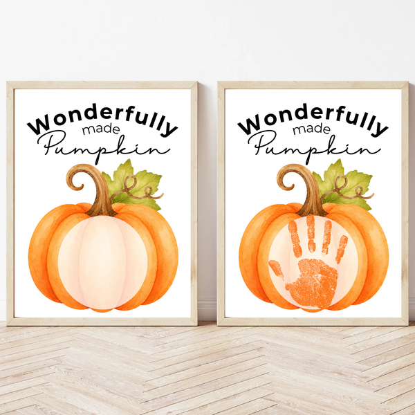 Christian Pumpkin Handprint Keepsake Printable | Wonderfully Made Fall Craft | Psalm 139:14 Preschool Pumpkin Activity