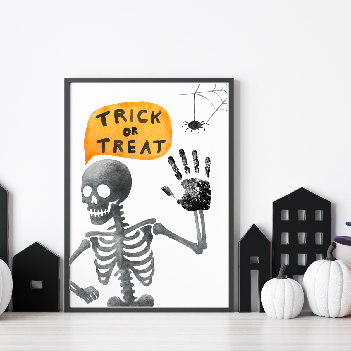 Trick or Treat Skeleton Handprint Craft Printable | Halloween Handprint Keepsake for Kids | Preschool Halloween Activity | Daycare & Classroom Craft