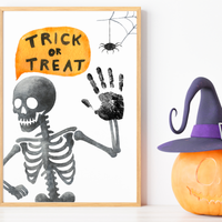 Trick or Treat Skeleton Handprint Craft Printable | Halloween Handprint Keepsake for Kids | Preschool Halloween Activity | Daycare & Classroom Craft