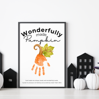 Wonderfully Made Handprint Pumpkin Craft Printable | Christian Fall Keepsake | Psalm 139:14 Preschool Autumn Activity