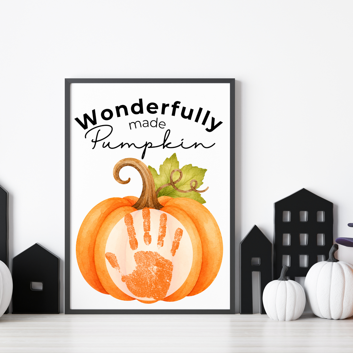Christian Pumpkin Handprint Keepsake Printable | Wonderfully Made Fall Craft | Psalm 139:14 Preschool Pumpkin Activity