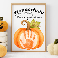 Christian Pumpkin Handprint Keepsake Printable | Wonderfully Made Fall Craft | Psalm 139:14 Preschool Pumpkin Activity