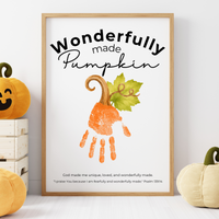 Wonderfully Made Handprint Pumpkin Craft Printable | Christian Fall Keepsake | Psalm 139:14 Preschool Autumn Activity