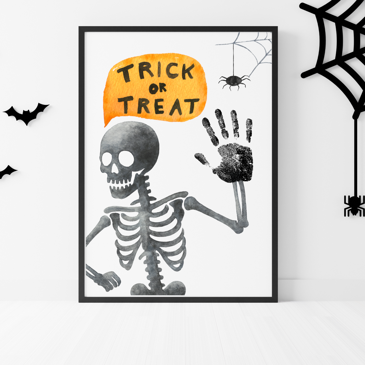 Trick or Treat Skeleton Handprint Craft Printable | Halloween Handprint Keepsake for Kids | Preschool Halloween Activity | Daycare & Classroom Craft