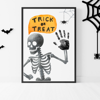 Trick or Treat Skeleton Handprint Craft Printable | Halloween Handprint Keepsake for Kids | Preschool Halloween Activity | Daycare & Classroom Craft