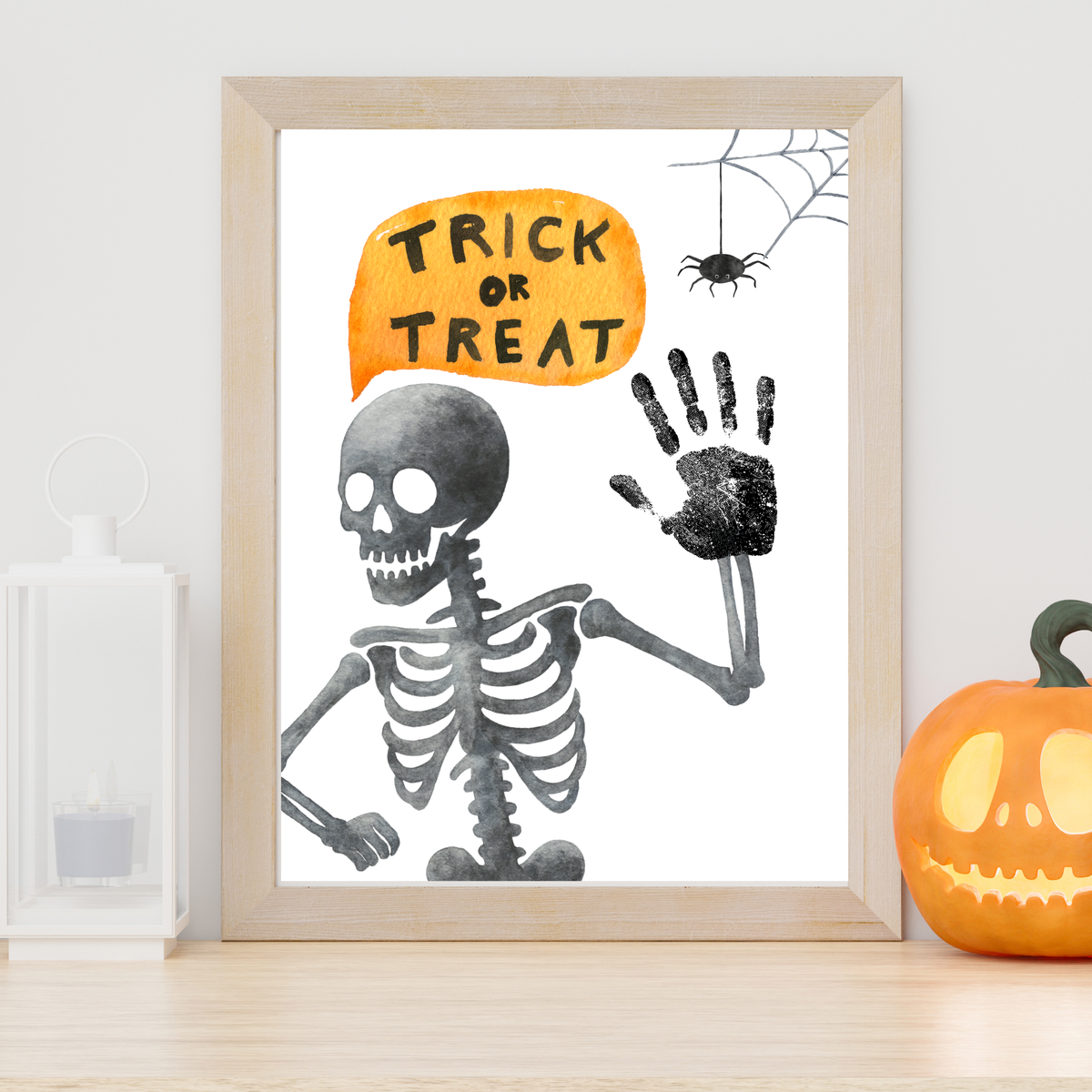 Trick or Treat Skeleton Handprint Craft Printable | Halloween Handprint Keepsake for Kids | Preschool Halloween Activity | Daycare & Classroom Craft