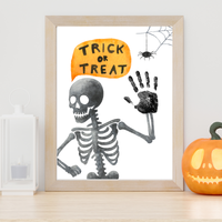 Trick or Treat Skeleton Handprint Craft Printable | Halloween Handprint Keepsake for Kids | Preschool Halloween Activity | Daycare & Classroom Craft