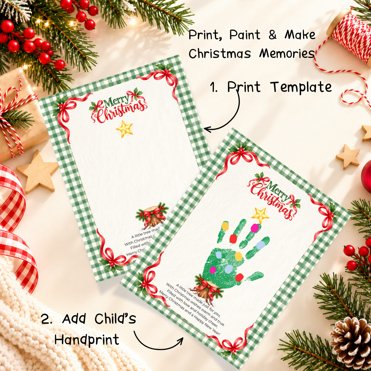 Christmas Tree Handprint Craft for Kids | Merry Christmas Printable Keepsake with Free Coloring Page