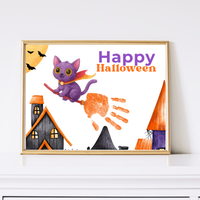 Happy Halloween Cat Handprint Craft Printable | Halloween Witch Cat Keepsake | Preschool Halloween Activity | Daycare & Classroom Fall Craft