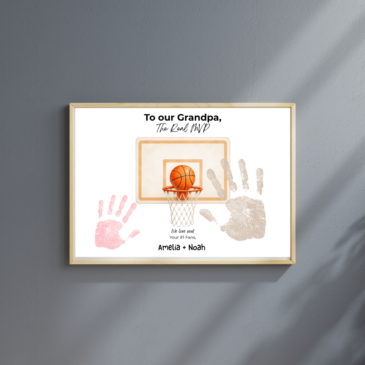 Basketball Handprint Craft for Grandpa, To Our Grandpa The Real MVP Printable, Father’s Day Gift from Grandkids, Sports Grandpa Keepsake