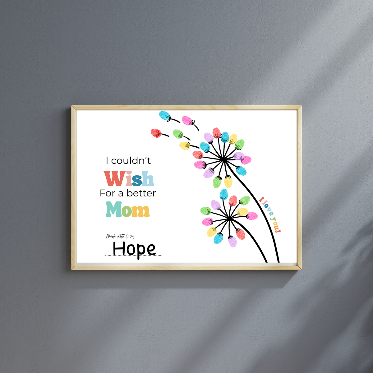 Mother’s Day Fingerprint Craft Printable | I Couldn’t Wish for a Better Mom | Dandelion Keepsake Gift from Kids | Preschool DIY Printable
