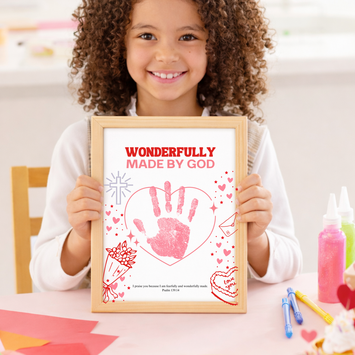 Valentine’s Day Christian Handprint Craft Printable | Wonderfully Made by God | Psalm 139:14 Kids Keepsake PDF