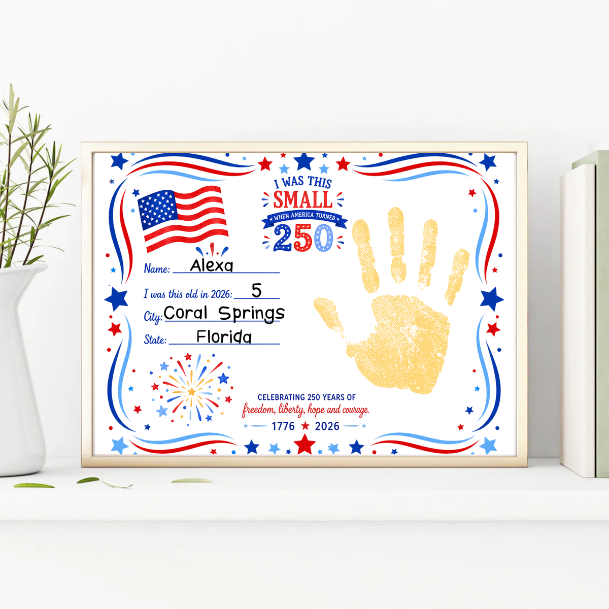 250 Years of Freedom Handprint Craft Printable, Happy Birthday America Keepsake, I Was This Small When America Turned 250, July 4th Activity