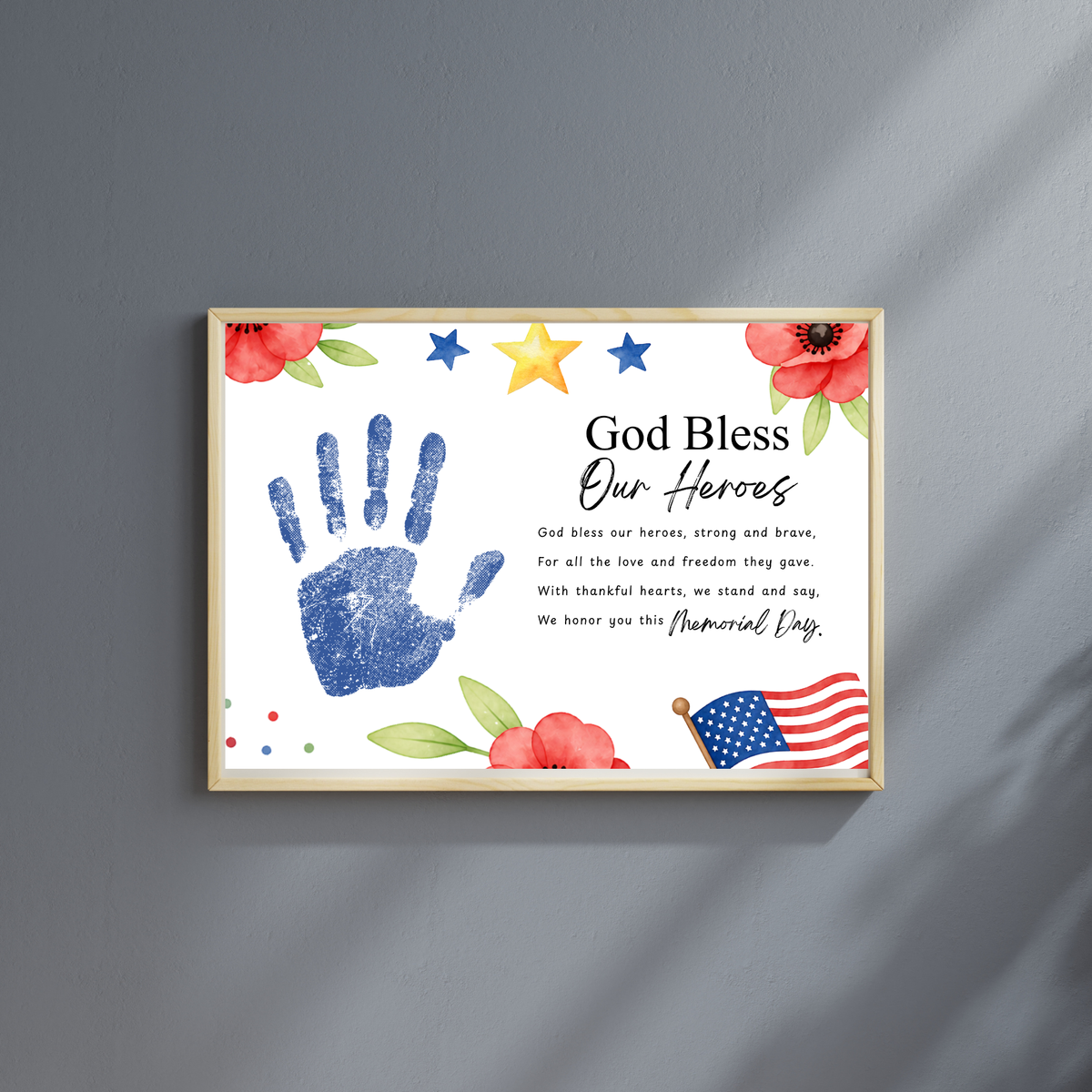 Christian Memorial Day Handprint Craft Printable | God Bless Our Heroes Keepsake | Patriotic Kids Activity | Sunday School PDF