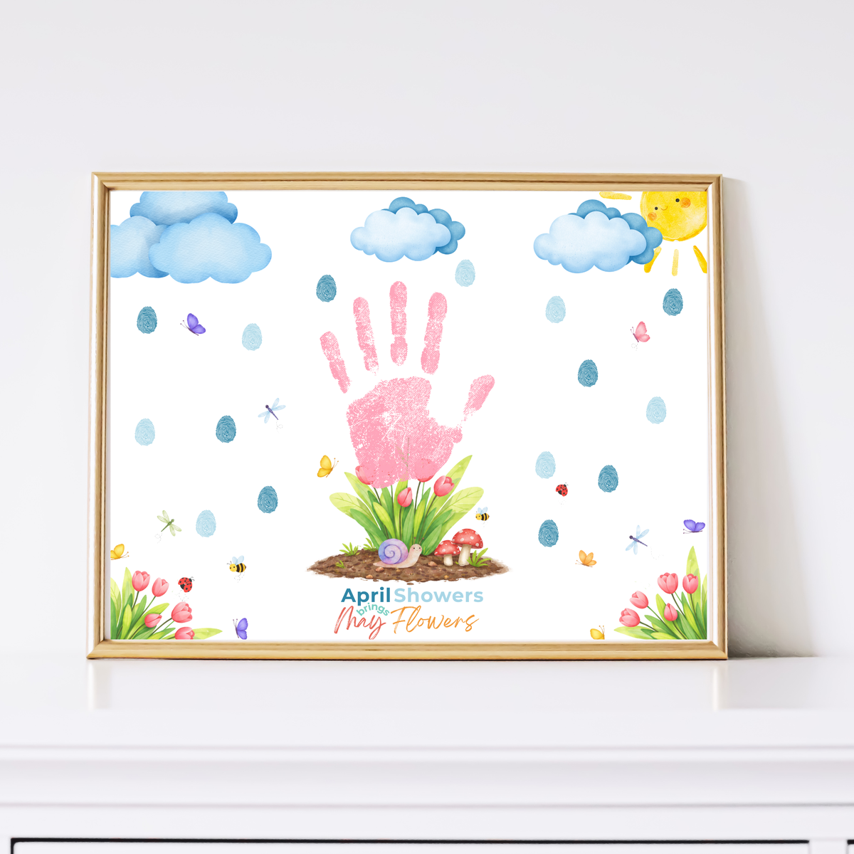 April Showers Bring May Flowers Handprint Craft Printable | Spring Handprint Keepsake | Preschool Spring Activity PDF