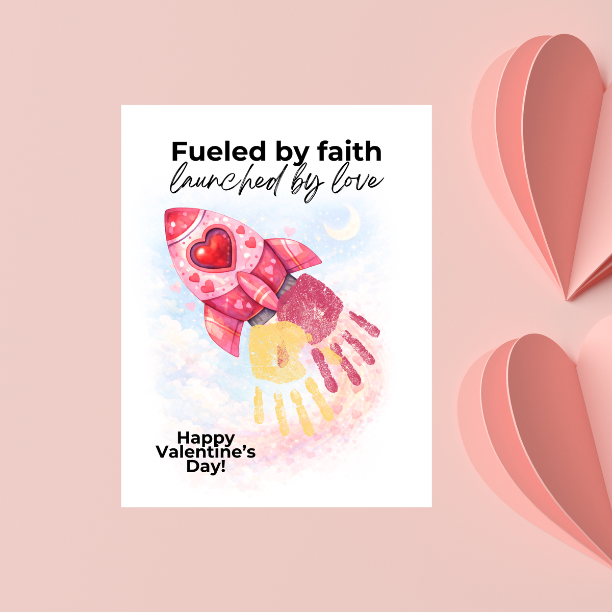 Valentine Rocket Handprint Craft Printable for Kids | Faith-Based Valentine Keepsake | Fueled by Faith Launched by Love PDF