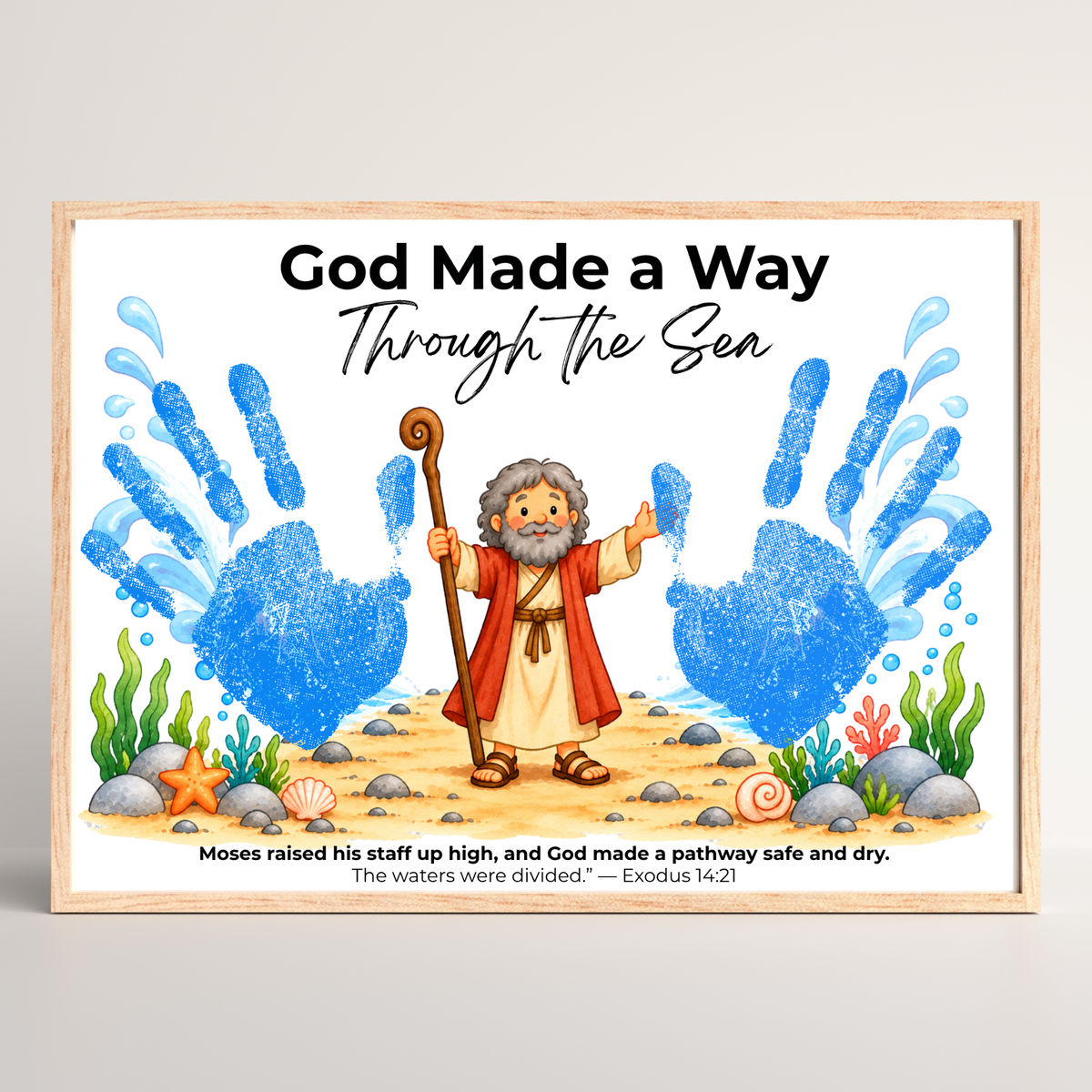 Moses Parts the Red Sea Handprint Craft | God Made a Way Christian Bible Printable for Kids
