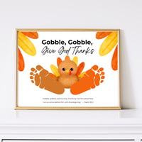 Christian Thanksgiving Turkey Footprint Craft Printable, Gobble Gobble Give God Thanks, Baby's First Thanksgiving, Faith-Based Keepsake