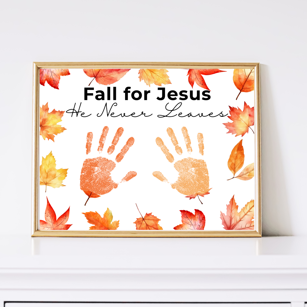 Christian Fall Handprint Craft Printable | Fall for Jesus He Never Leaves | Autumn Bible Keepsake Activity for Kids