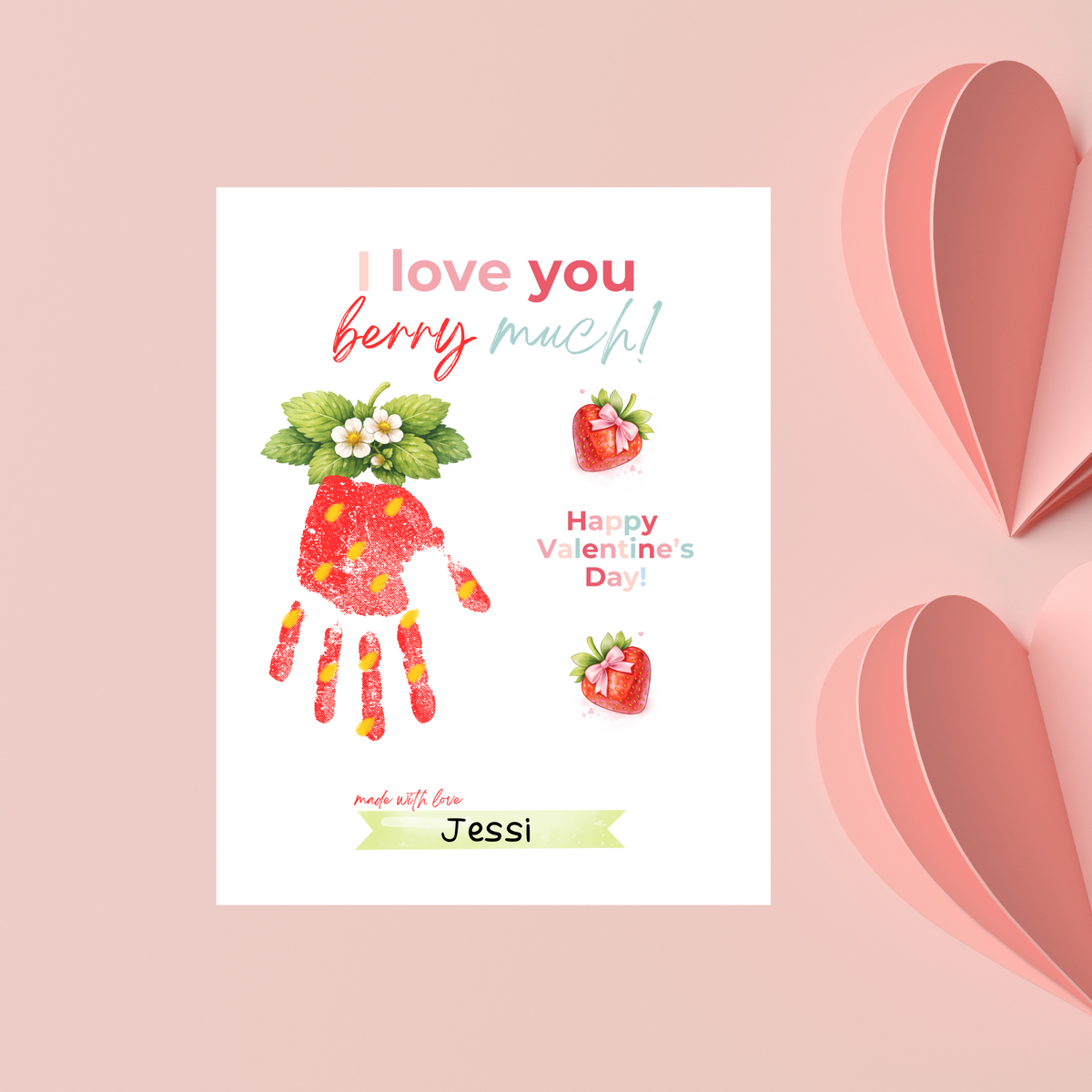 Valentine Strawberry Handprint Craft Printable | I Love You Berry Much | Kids Valentine Keepsake | Sweet Berry Art PDF