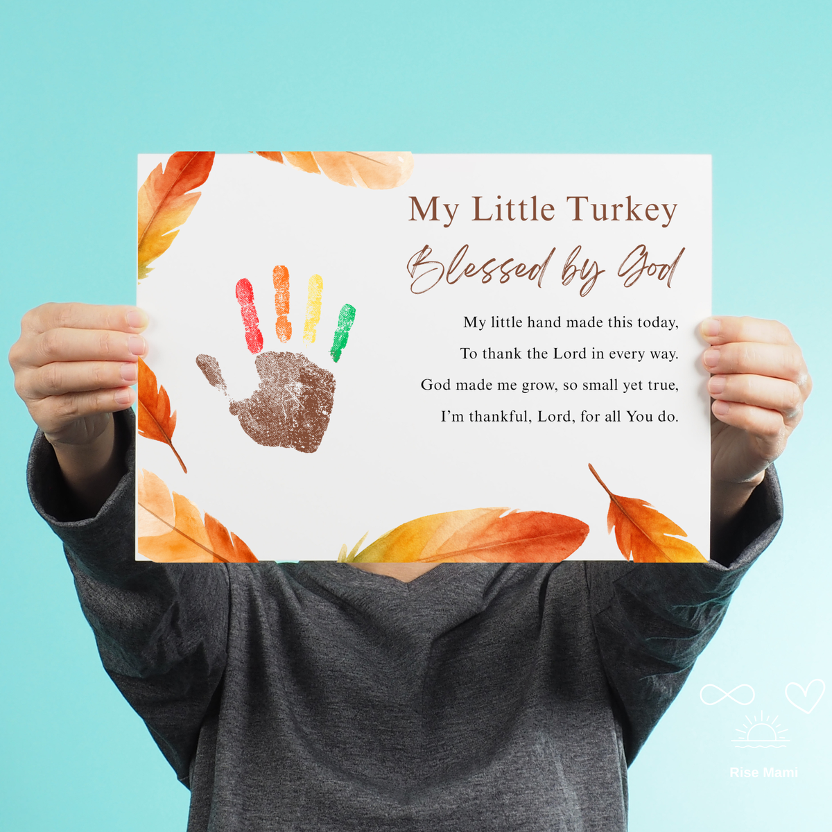 My Little Turkey Blessed by God Handprint Craft Printable | Christian Thanksgiving Keepsake | Preschool Turkey Handprint Activity