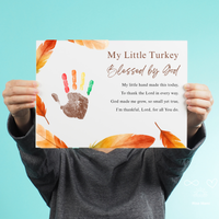 My Little Turkey Blessed by God Handprint Craft Printable | Christian Thanksgiving Keepsake | Preschool Turkey Handprint Activity